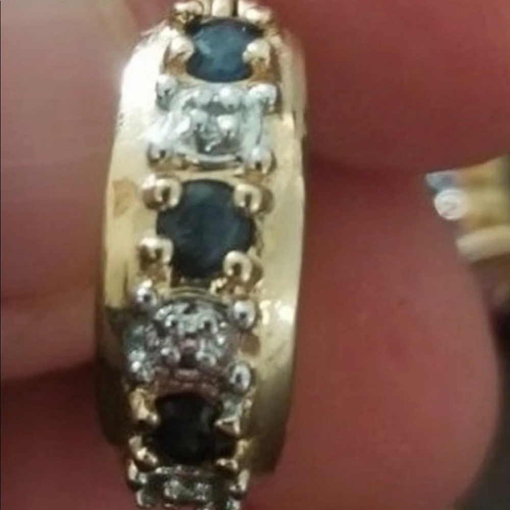 Stamped 14kt over .925 SS White & Blue Diamond cut Sapphires; earrings